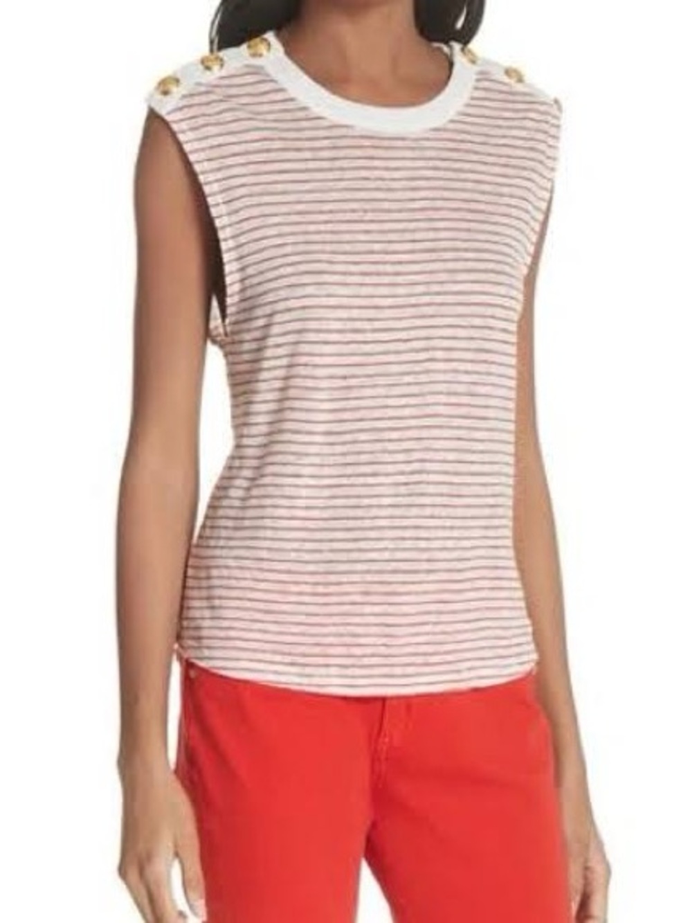 Veronica Beard Red & White Stripe Sleeveless Linen Top Size Small